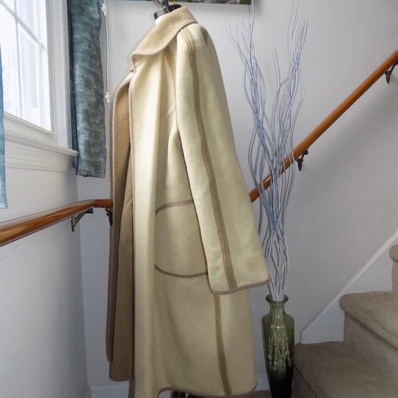 Vintage Beige and Cream Swing Coat Women's Plus Size 1X-XXL - Picture 6 of 8